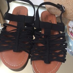 AEO Live Your Life Black Suede Strappy Sandals